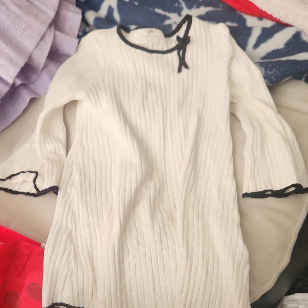 Charming White Dress with Black Trim for Kids